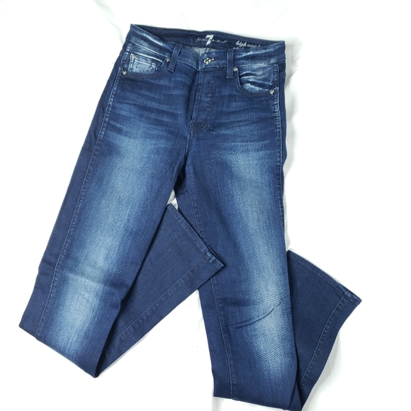 7 For All Mankind - High Waist Straight Legged Vintage Dark Wash Jeans - Picture 3 of 11